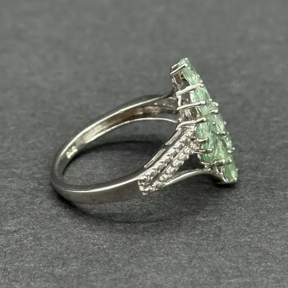 Signed STS 925 Sterling Silver Green Amethyst Prasiolite Cluster Ring Size 8